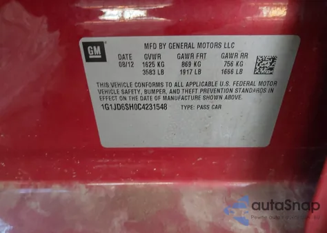 2012 Chevrolet Sonic 1Lt from USA, damaged, VIN 1G1JD6SH0C4231548